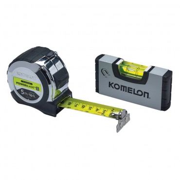 Komelon PowerBlade II Pocket Tape 5m with Mini Level KOM516TLVPK